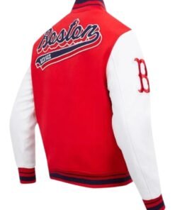 Boston Red Sox Script Tail Red & White Varsity Jacket