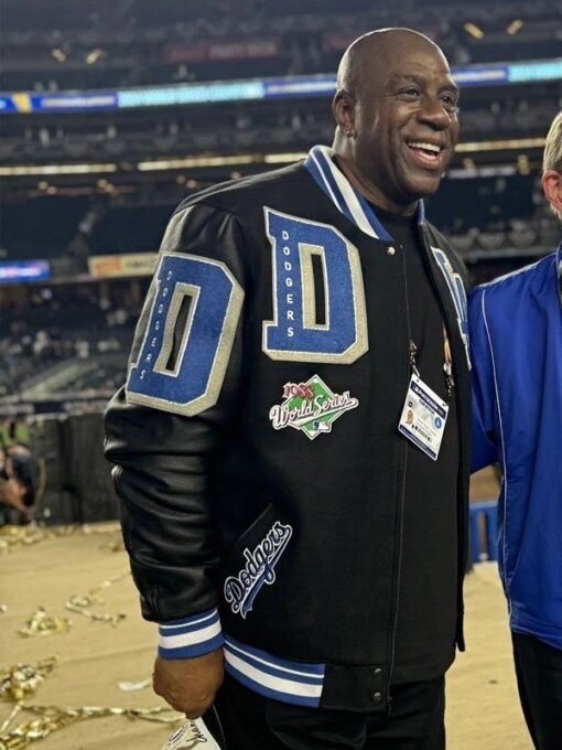 Magic Johnson Dodgers Black Varsity Jacket