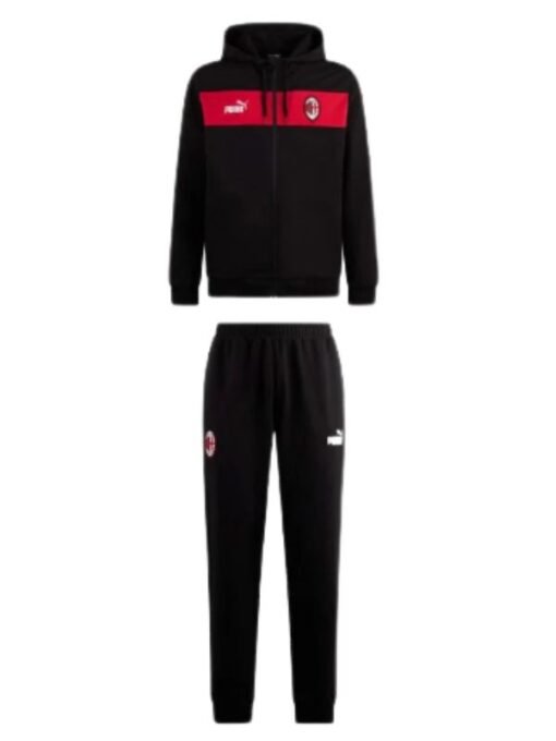 Ac Milan Fully-Zippered Black Hooded Jacket Tracksuit