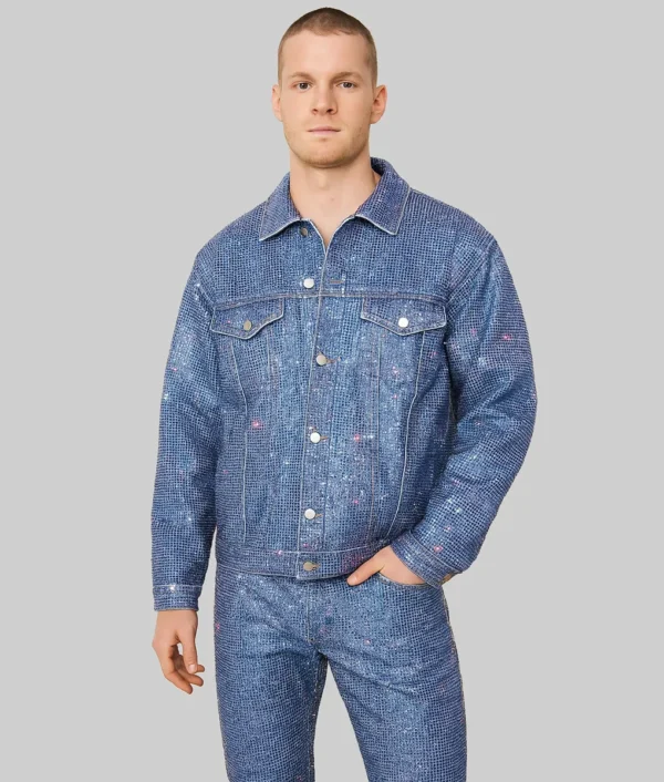 J Balvin Coachella sparkly jean jacket front view