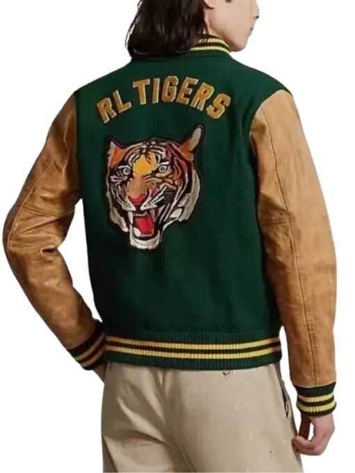 Tiger Leather Wool Letterman Varsity Jacket