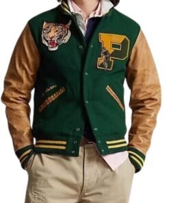RL Tiger Letterman Leather Wool Varsity Jacket