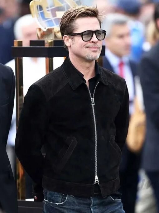 Brad Pitt Black Suede Leather Jacket