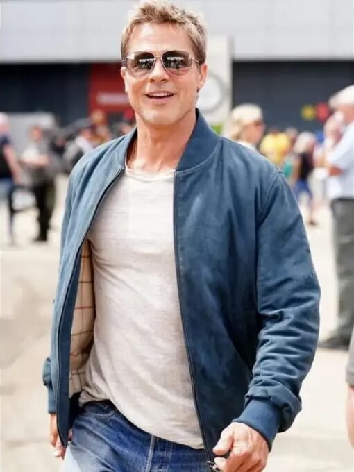 Brad Pitt F1 Blue Suede Leather Jacket