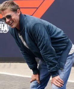 Brad Pitt F1 Blue Suede Leather Bomber Jacket