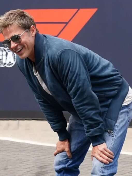 Brad Pitt F1 Blue Suede Leather Bomber Jacket
