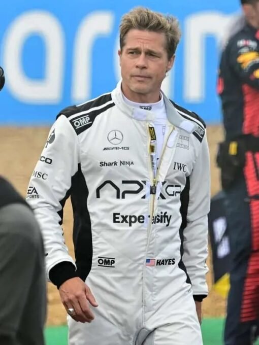 Brad Pitt F1 White Racing Cotton Jumpsuit