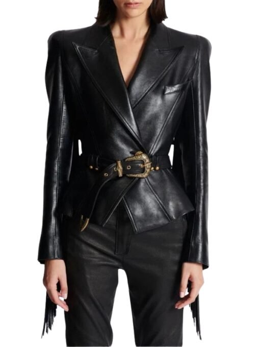 Beyonce Knowles Biker Fringe Black Jacket