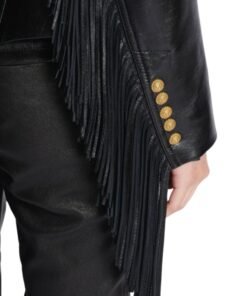 Beyonce Knowles Biker Black Fringe Leather Jacket