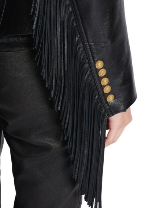 Beyonce Knowles Biker Black Fringe Leather Jacket
