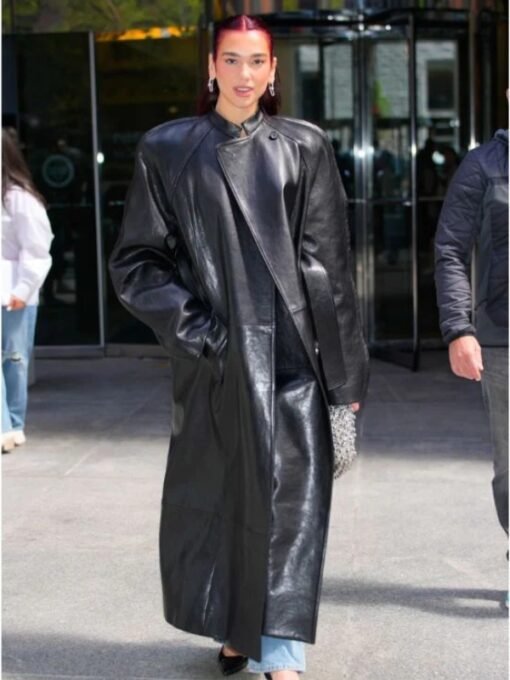 Dua Lipa Over-Sized Black Leather Jacket