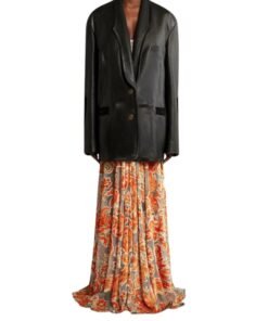 Elsa Hosk Biker Oversized Black Long Blazer