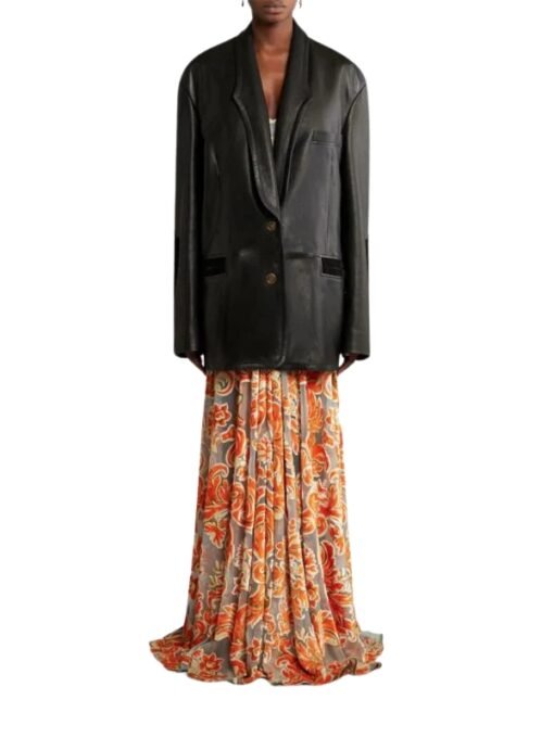 Elsa Hosk Biker Oversized Black Long Blazer