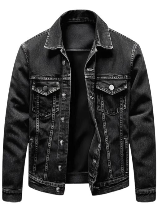 Mens Denim Distressed Comfortable Durable Black Jacket