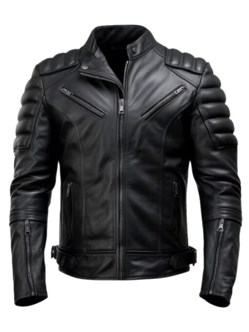 Mens Biker Cafe Racer Fit Puffer Leather Jacket