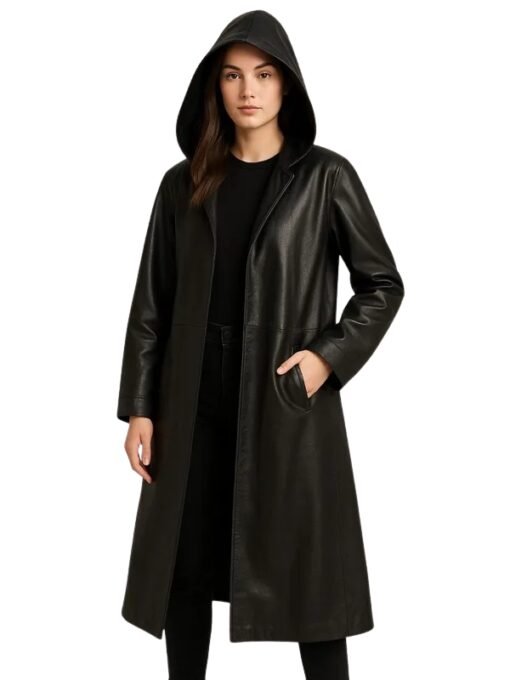 Ana de Armas Ballerina Hooded Leather Trench Coat