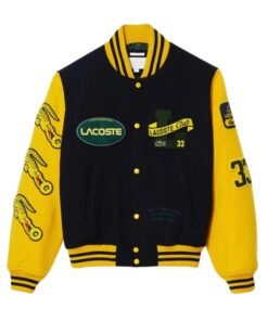 Lacoste Letterman Navy Blue And Yellow Wool Jacket