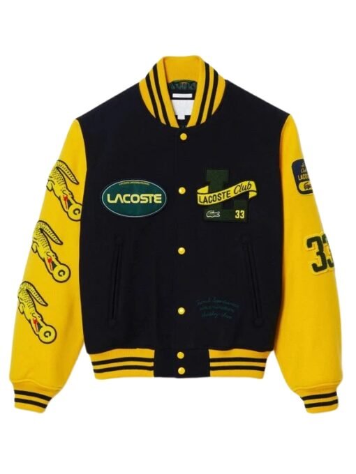 Lacoste Letterman Navy Blue And Yellow Wool Jacket