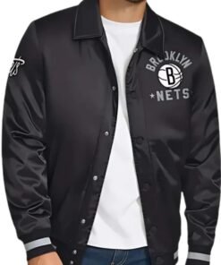 Brooklyn Nets Stitch Applique Black Jacket