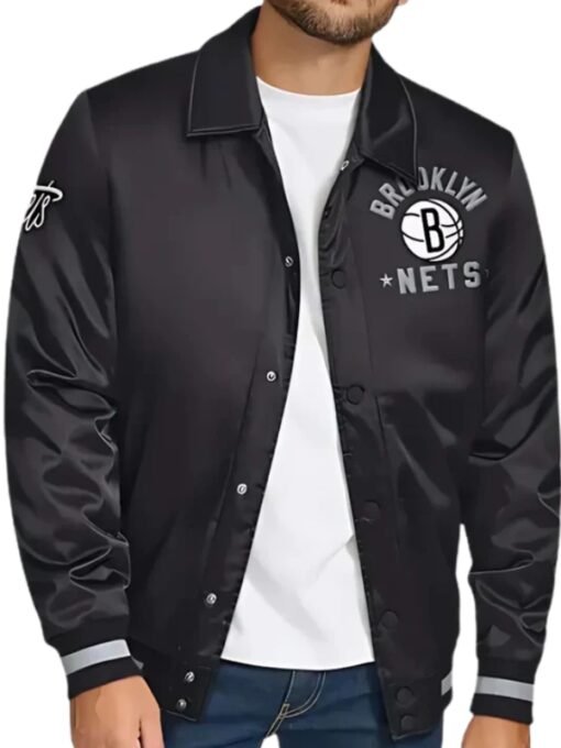 Brooklyn Nets Stitch Applique Black Jacket