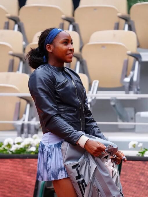 Coco Gauff Black Leather Jacket