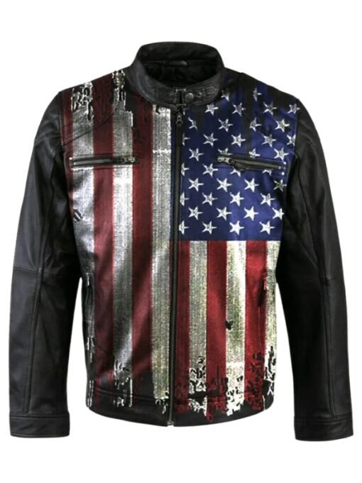 Vintage USA Flag Biker Jacket