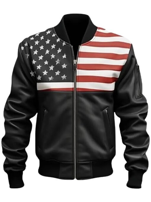 Vintage US Style American Flag Leather Jacket
