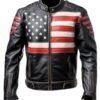 Cafe Racer Slim Fitt USA Flag Leather Jacket
