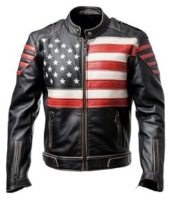 Cafe Racer Slim Fitt USA Flag Leather Jacket