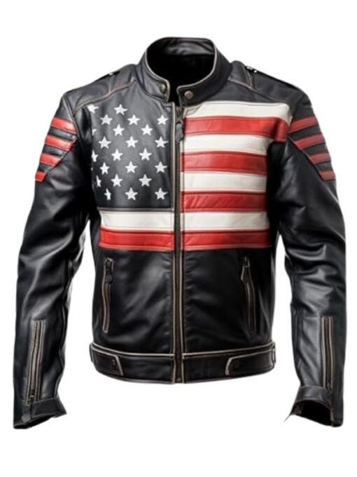 Cafe Racer Slim Fitt USA Flag Leather Jacket