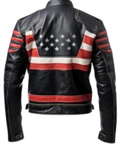 Slim Fitt USA Flag Cafe Racer Leather Jacket