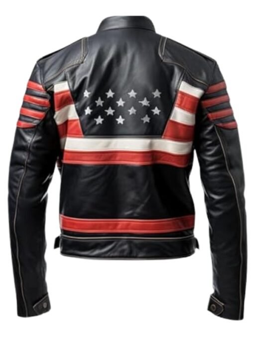 Slim Fitt USA Flag Cafe Racer Leather Jacket