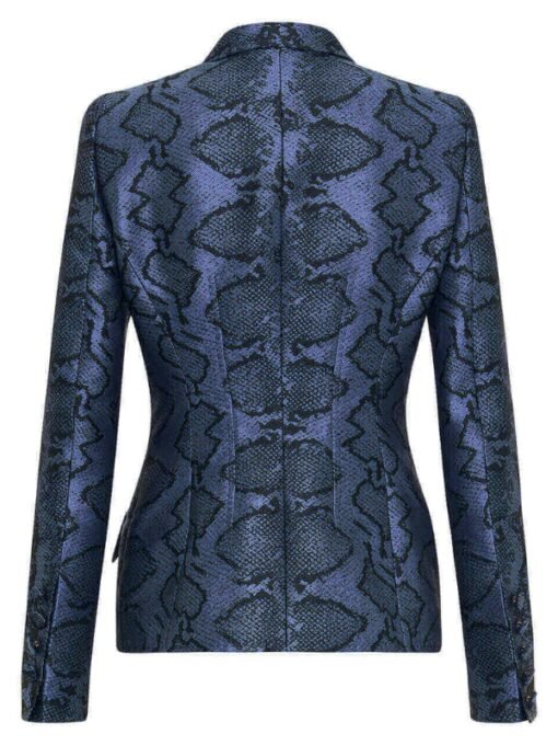 Double breasted Snake Print Blue Jacket