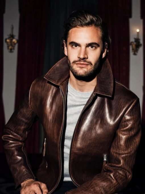 Tom Bateman Brown Leather Jacket