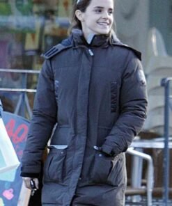 Emma Watson Brown Blue Puffer Jacket