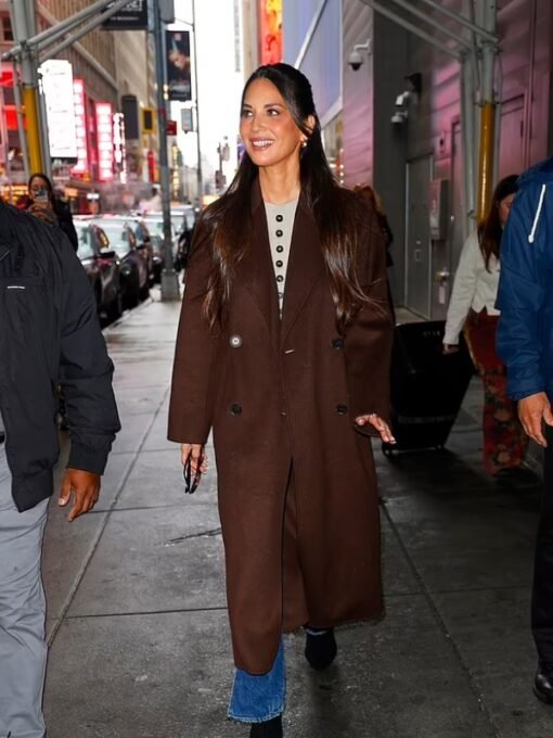 Olivia Munn GMA Studios Brown Trench Coat
