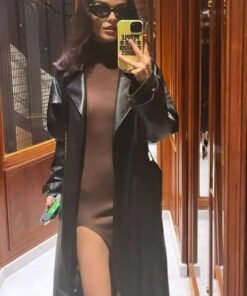 Rachel Zegler Black Leather Coat
