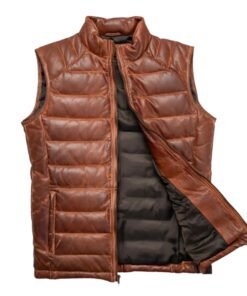 Down Leather Vest Brown