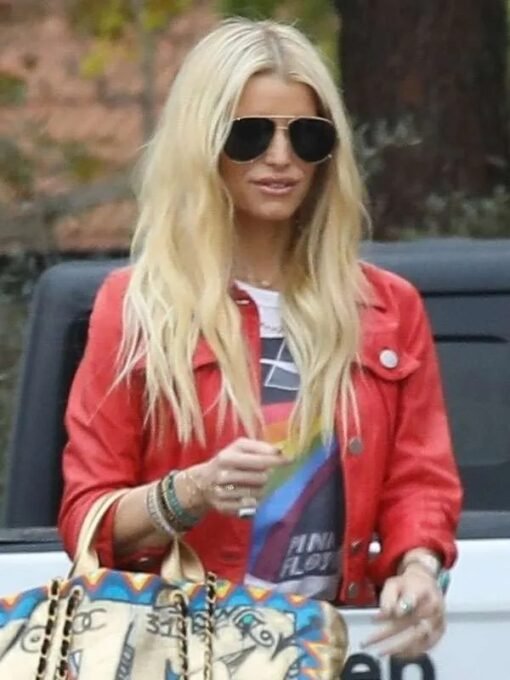Jessica Simpson Red Leather Jacket
