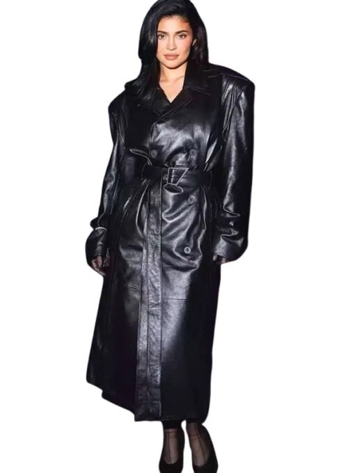 Kylie Jenner Black Leather Trench Coat