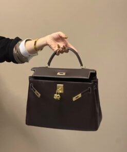 Brown Box Calf Leather Cowhide Bag 32CM