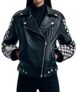 Checkered Studded Biker Jacket