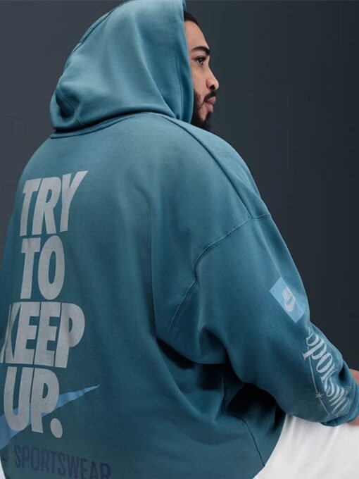 Nike Club Oversized French Terry Blue Hoodie