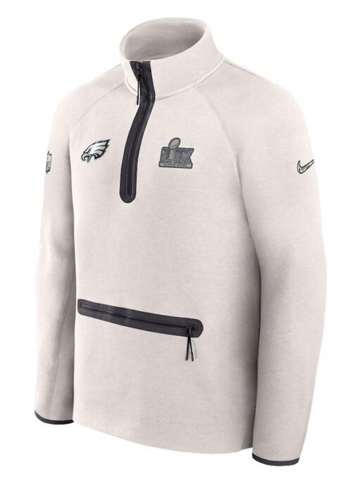 Eagles Super Bowl LIX Half-Zip Cream Jacket