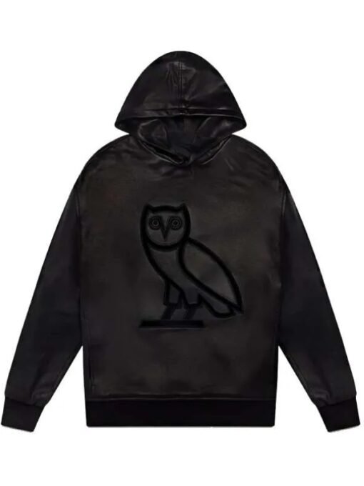 OVO Faux Leather OG Hoodie Black