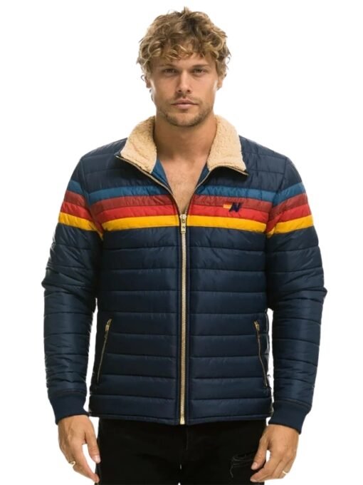 Aviator Nation 4 Stripe Rainbow Navy Jacket