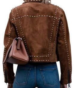 Women's Studded Moto Brown Suede Jacket
