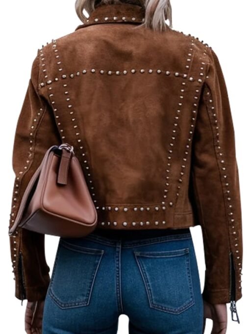 Women's Studded Moto Brown Suede Jacket