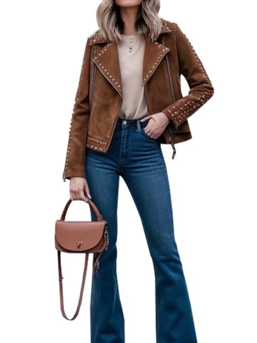 Studded Moto Brown Suede Jacket