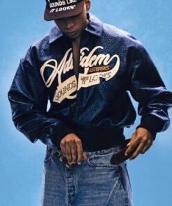 Adidem Asterisks Crocodile Cursive Black Leather Jacket